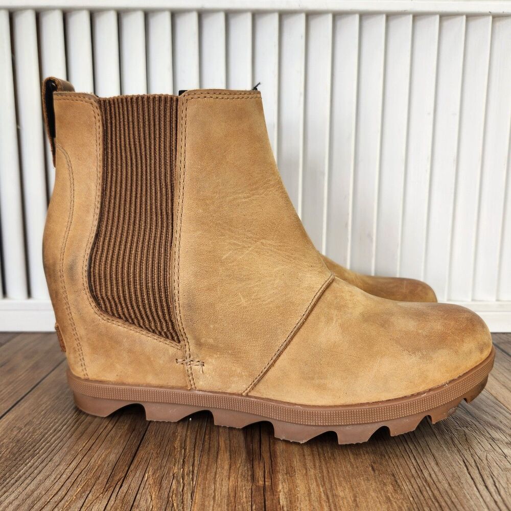Sorel Joan of Arctic Wedge II Chelsea Boots Womens Sz 9 Brown Leather NL3022-224
